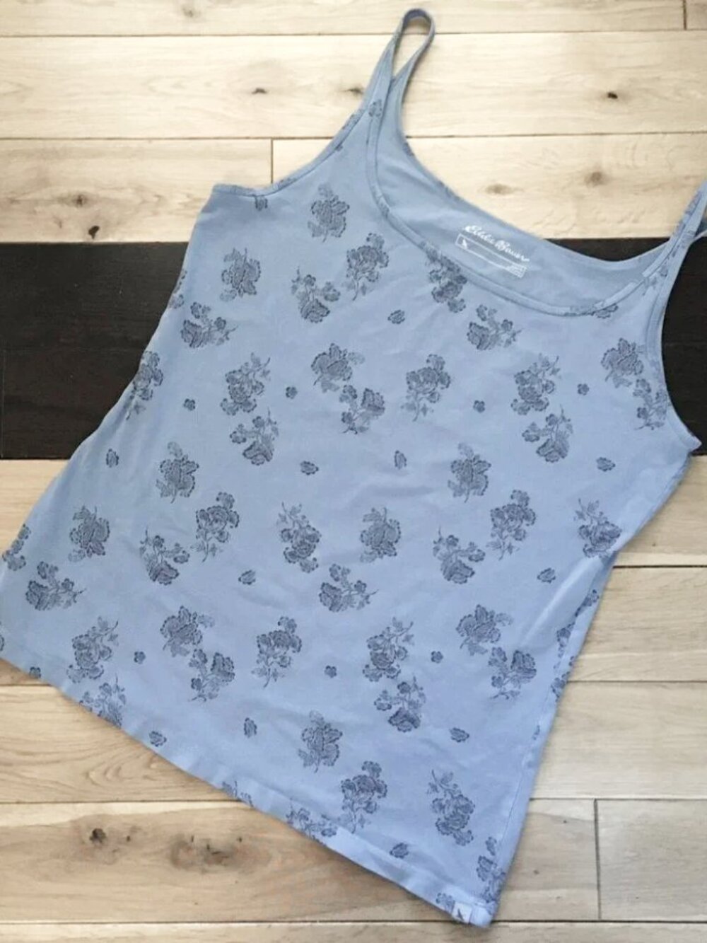 Eddie Bauer Blue Stretchy Jersey Floral Tank Top Large